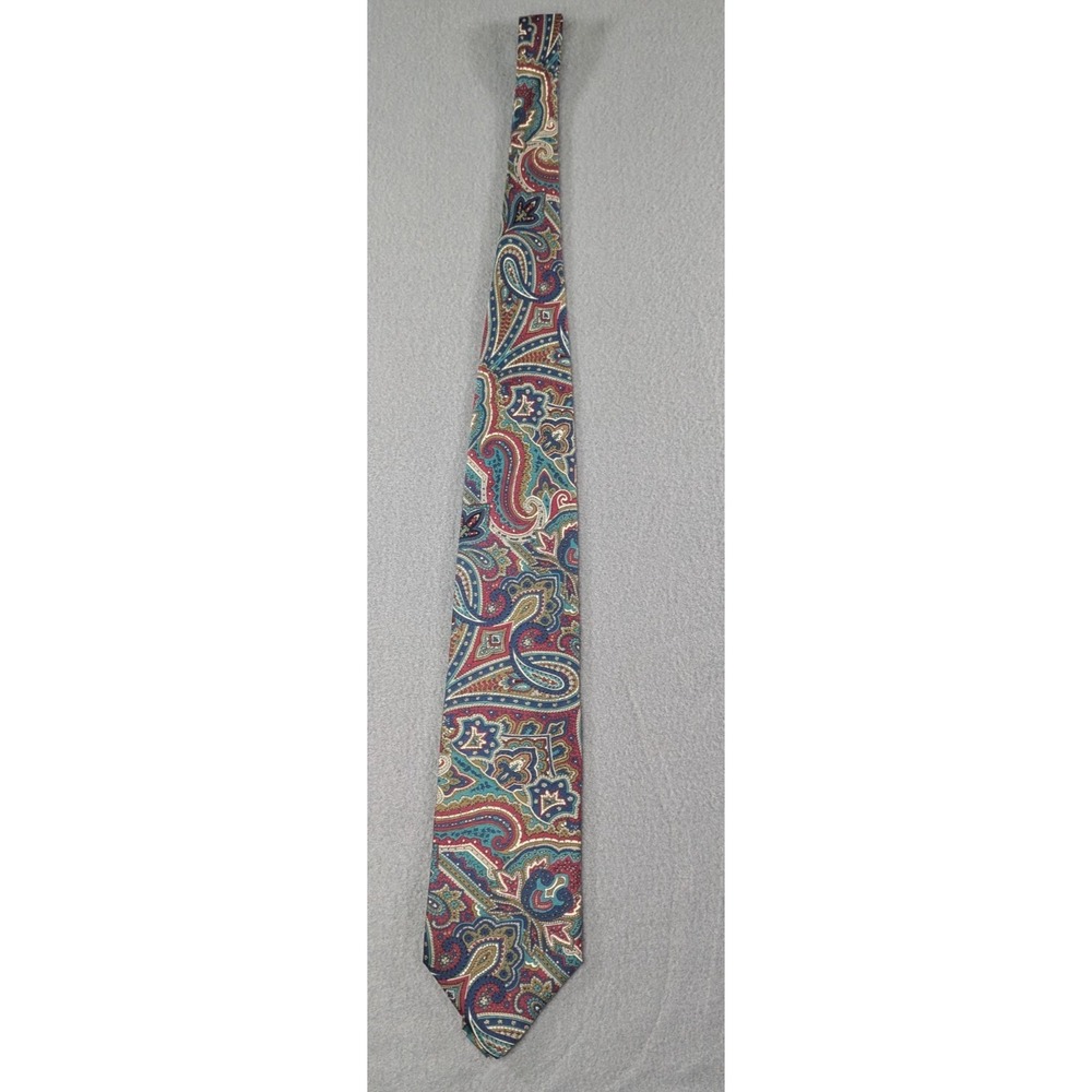 Vintage Silk Paisley Tie Jewel Tone Teal Burgundy Maroon Gold Made in USA